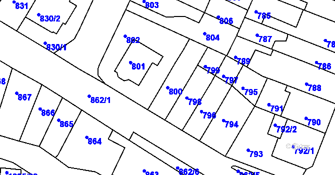 Parcela st. 800 v KÚ Starý Lískovec, Katastrální mapa
