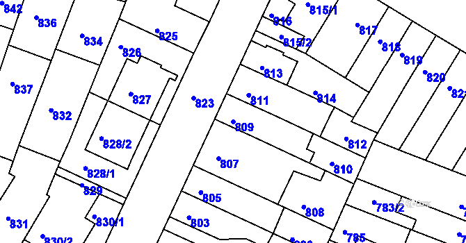 Parcela st. 809 v KÚ Starý Lískovec, Katastrální mapa