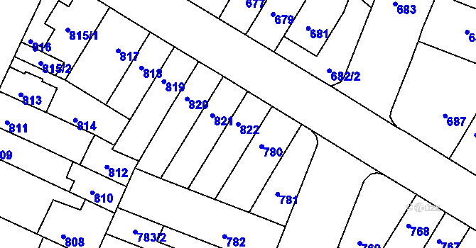 Parcela st. 822 v KÚ Starý Lískovec, Katastrální mapa