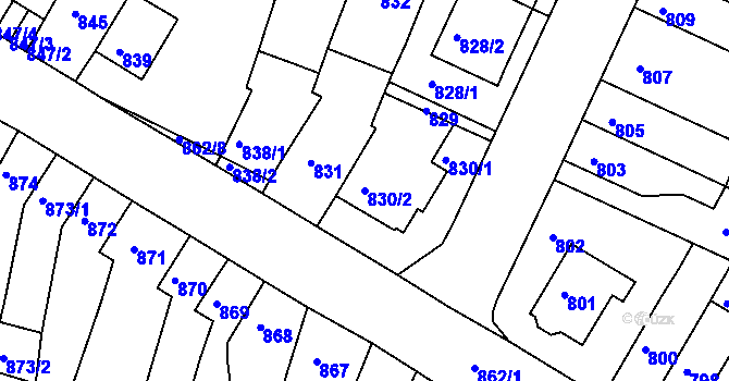 Parcela st. 830/2 v KÚ Starý Lískovec, Katastrální mapa