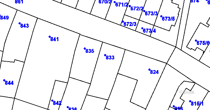 Parcela st. 833 v KÚ Starý Lískovec, Katastrální mapa