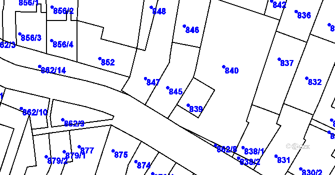 Parcela st. 845 v KÚ Starý Lískovec, Katastrální mapa