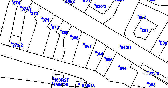 Parcela st. 867 v KÚ Starý Lískovec, Katastrální mapa