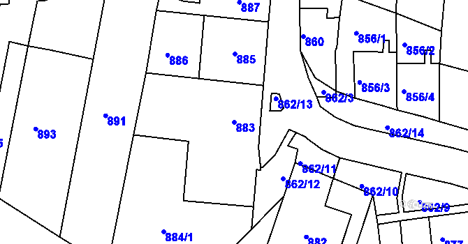 Parcela st. 883 v KÚ Starý Lískovec, Katastrální mapa