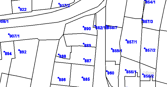 Parcela st. 889 v KÚ Starý Lískovec, Katastrální mapa