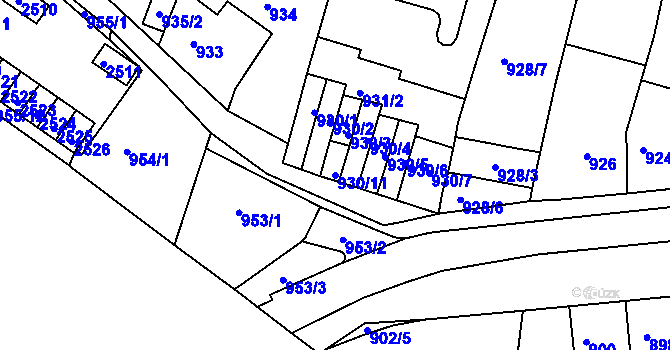 Parcela st. 930/11 v KÚ Starý Lískovec, Katastrální mapa