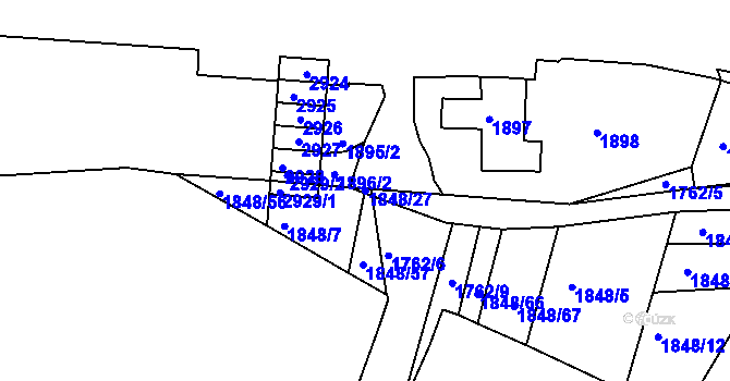 Parcela st. 1848/27 v KÚ Starý Lískovec, Katastrální mapa