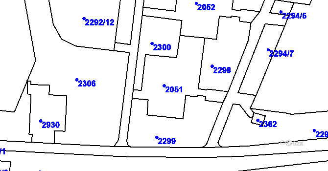 Parcela st. 2051 v KÚ Starý Lískovec, Katastrální mapa
