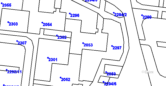 Parcela st. 2053 v KÚ Starý Lískovec, Katastrální mapa