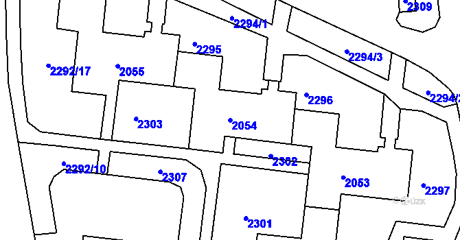 Parcela st. 2054 v KÚ Starý Lískovec, Katastrální mapa