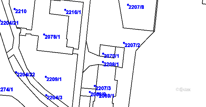 Parcela st. 2070/1 v KÚ Starý Lískovec, Katastrální mapa