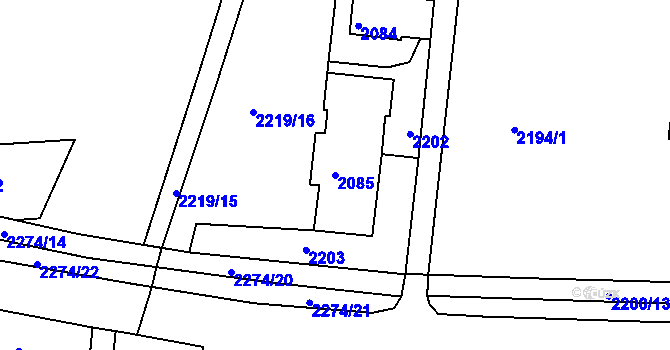 Parcela st. 2085 v KÚ Starý Lískovec, Katastrální mapa
