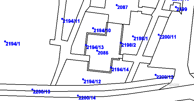 Parcela st. 2086 v KÚ Starý Lískovec, Katastrální mapa