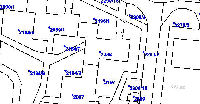 Parcela st. 2088 v KÚ Starý Lískovec, Katastrální mapa
