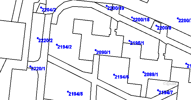 Parcela st. 2090/1 v KÚ Starý Lískovec, Katastrální mapa