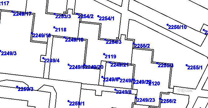 Parcela st. 2119 v KÚ Starý Lískovec, Katastrální mapa