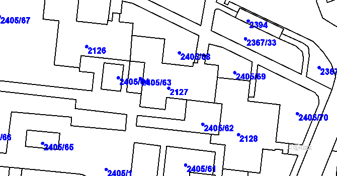 Parcela st. 2127 v KÚ Starý Lískovec, Katastrální mapa