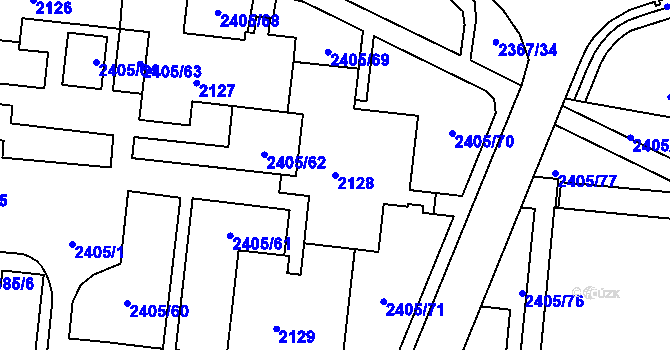 Parcela st. 2128 v KÚ Starý Lískovec, Katastrální mapa
