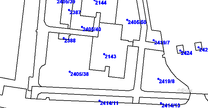 Parcela st. 2143 v KÚ Starý Lískovec, Katastrální mapa