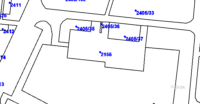 Parcela st. 2156 v KÚ Starý Lískovec, Katastrální mapa