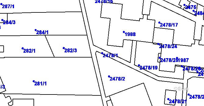 Parcela st. 2478/1 v KÚ Starý Lískovec, Katastrální mapa