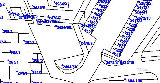Parcela st. 2478/8 v KÚ Starý Lískovec, Katastrální mapa