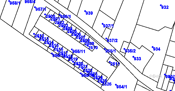 Parcela st. 2510 v KÚ Starý Lískovec, Katastrální mapa