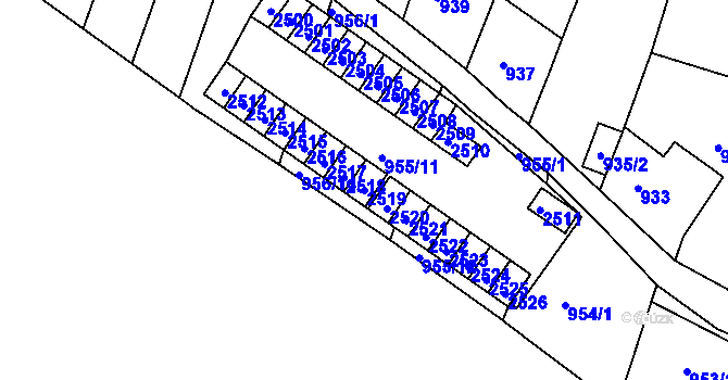 Parcela st. 2519 v KÚ Starý Lískovec, Katastrální mapa