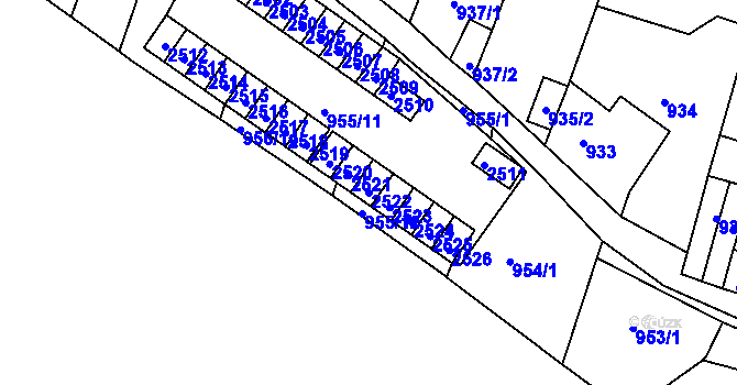 Parcela st. 2522 v KÚ Starý Lískovec, Katastrální mapa
