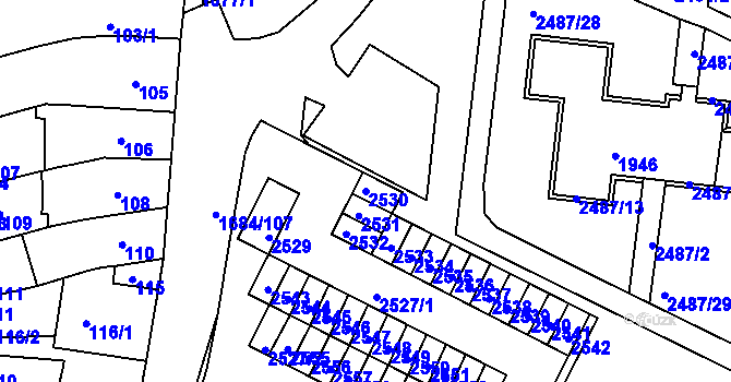 Parcela st. 2530 v KÚ Starý Lískovec, Katastrální mapa