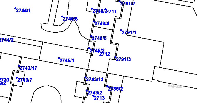 Parcela st. 2712 v KÚ Starý Lískovec, Katastrální mapa
