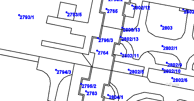Parcela st. 2764 v KÚ Starý Lískovec, Katastrální mapa
