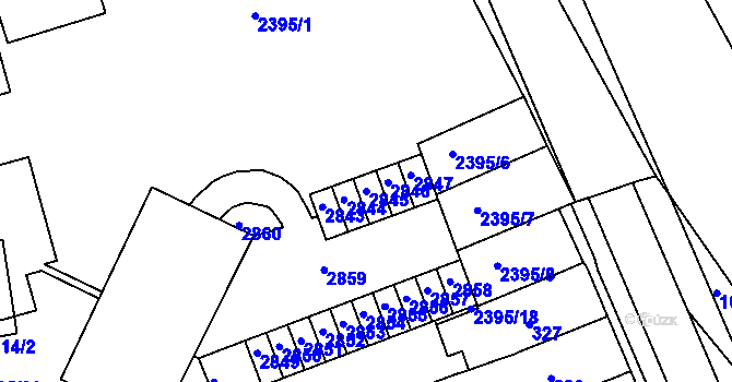 Parcela st. 2845 v KÚ Starý Lískovec, Katastrální mapa
