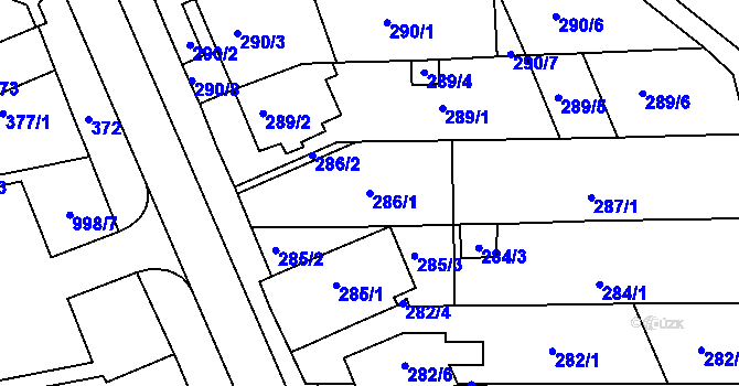 Parcela st. 286/1 v KÚ Starý Lískovec, Katastrální mapa