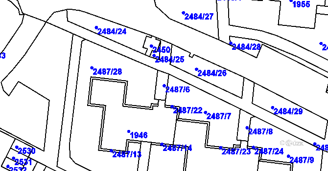 Parcela st. 2487/6 v KÚ Starý Lískovec, Katastrální mapa
