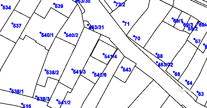 Parcela st. 541/4 v KÚ Starý Lískovec, Katastrální mapa
