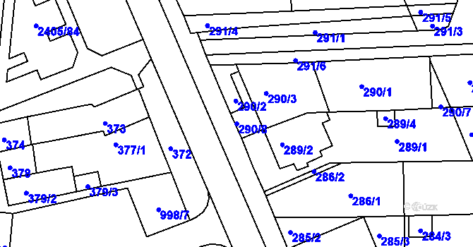 Parcela st. 290/8 v KÚ Starý Lískovec, Katastrální mapa