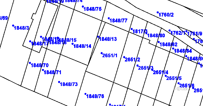 Parcela st. 2651/1 v KÚ Starý Lískovec, Katastrální mapa