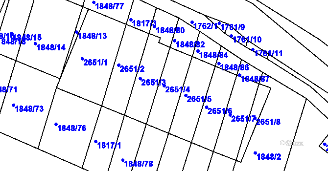 Parcela st. 2651/4 v KÚ Starý Lískovec, Katastrální mapa