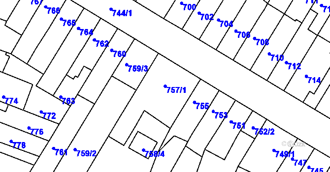 Parcela st. 757/1 v KÚ Starý Lískovec, Katastrální mapa