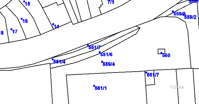 Parcela st. 551/6 v KÚ Starý Lískovec, Katastrální mapa
