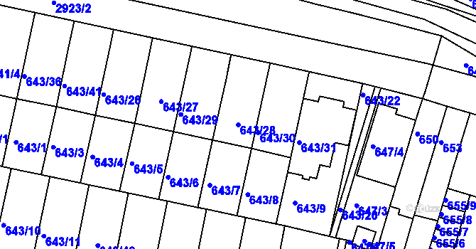 Parcela st. 643/28 v KÚ Starý Lískovec, Katastrální mapa