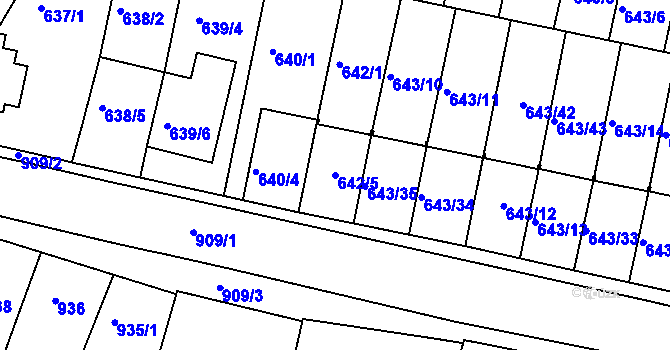 Parcela st. 642/5 v KÚ Starý Lískovec, Katastrální mapa
