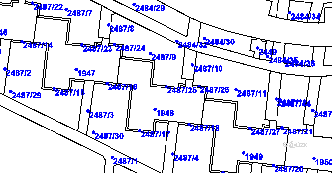 Parcela st. 2487/25 v KÚ Starý Lískovec, Katastrální mapa