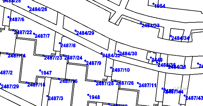 Parcela st. 2484/32 v KÚ Starý Lískovec, Katastrální mapa