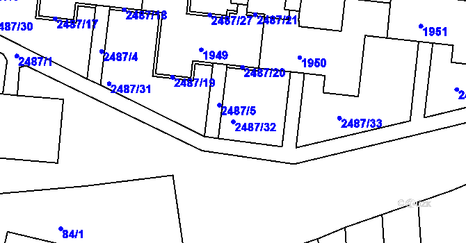 Parcela st. 2487/32 v KÚ Starý Lískovec, Katastrální mapa