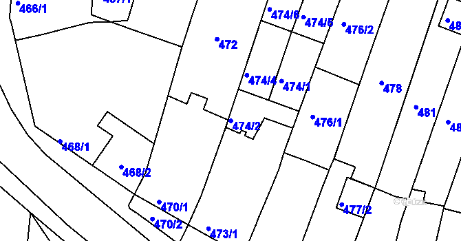 Parcela st. 474/2 v KÚ Starý Lískovec, Katastrální mapa