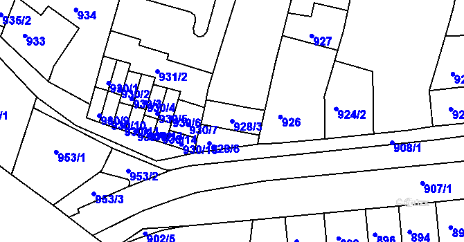 Parcela st. 928/3 v KÚ Starý Lískovec, Katastrální mapa