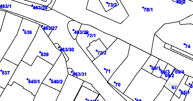 Parcela st. 72/2 v KÚ Starý Lískovec, Katastrální mapa