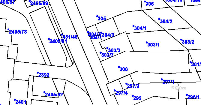 Parcela st. 303/7 v KÚ Starý Lískovec, Katastrální mapa